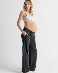 Acid Wash Black Cotton Maternity Pants