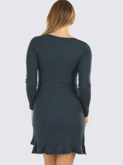 Alethea Teal Long Sleeve Maternity Frilled End Bodycon Dress