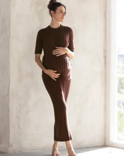 Alexis Side Split Maternity Top in Chocolate Truffle