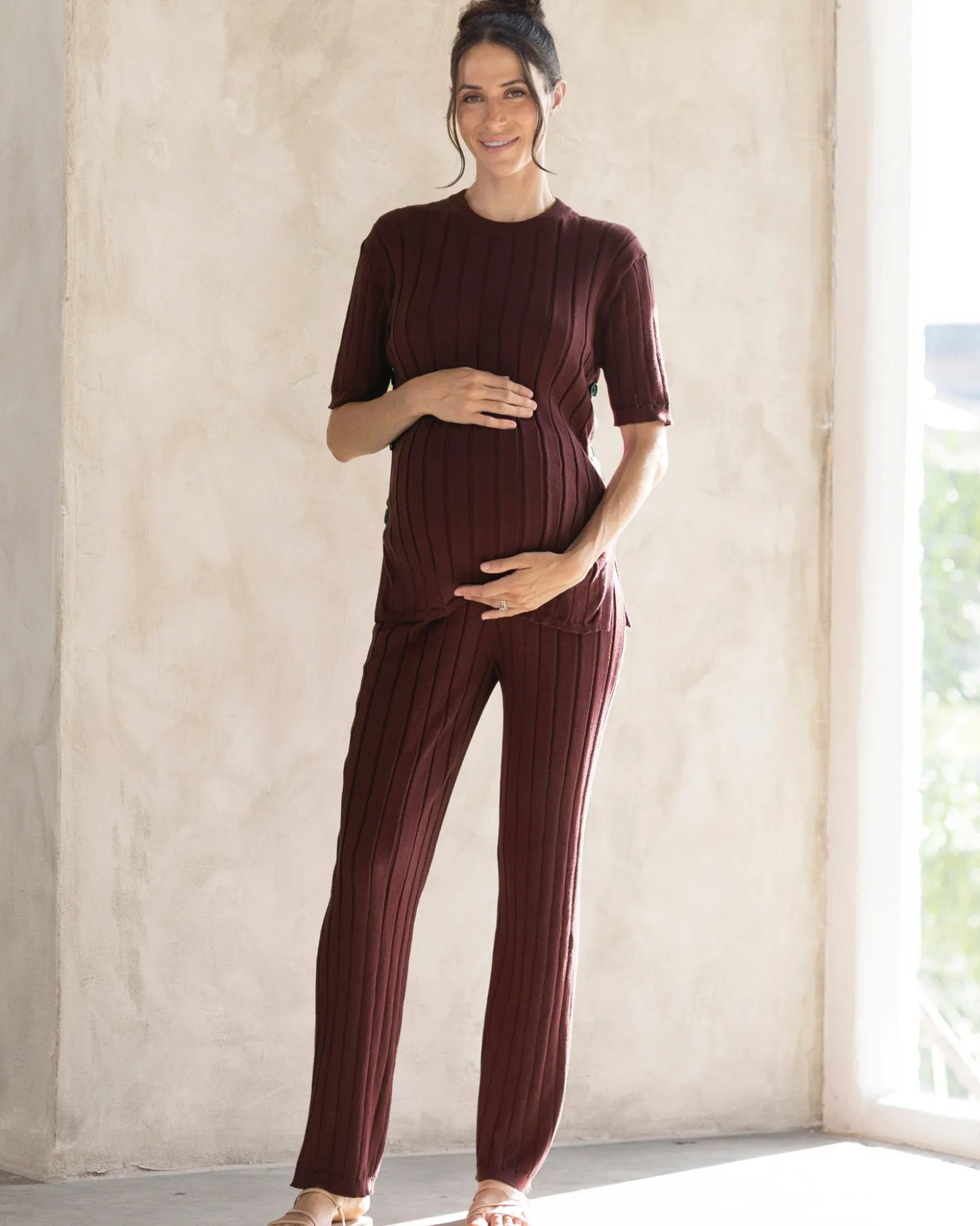 Alexis Side Split Maternity Top in Chocolate Truffle