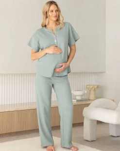 Amara Maternity Cotton Blend Lounge Top in Dusty Green