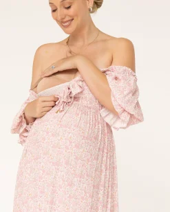 Amber Maternity Baby Shower Dress in Pink Floral