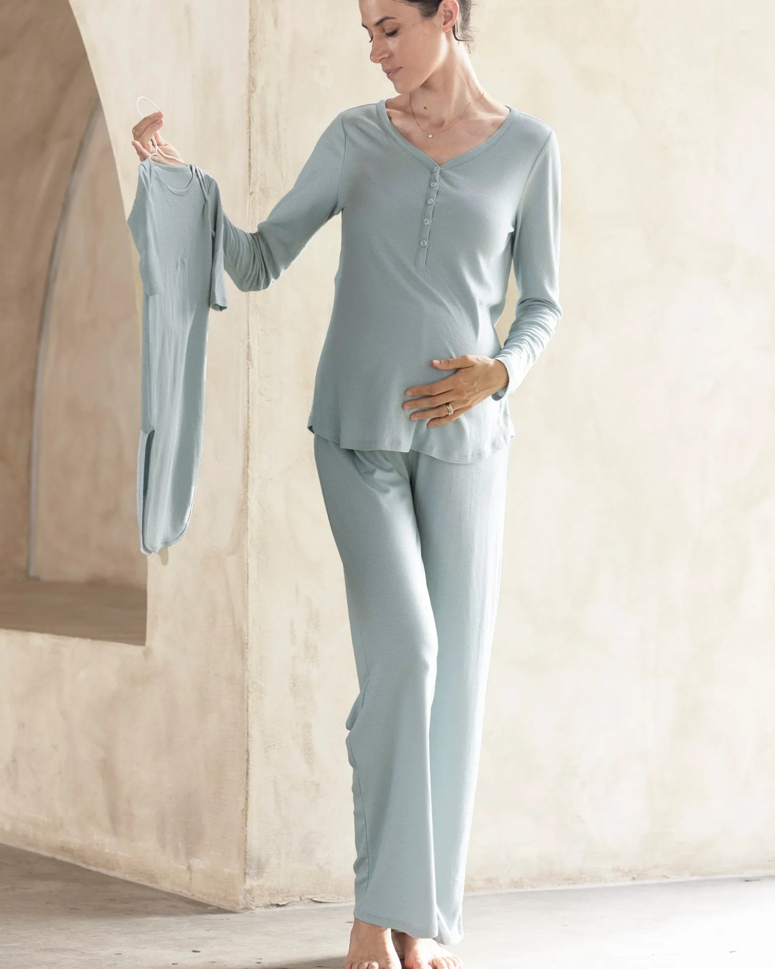 Amira 2-piece Maternity Sleepwear Set in Sea Mist
