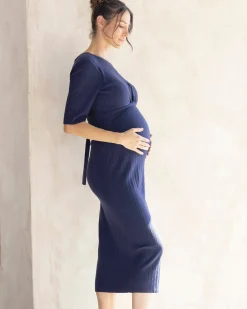 Annabella Maternity Knit Midi Dress in Navy