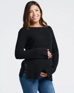 Arial Maternity Oversized Luxury Knit Nursing Jumper in Black