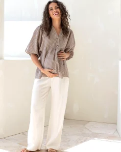 Blanche Maternity Herringbone Linen Pants in Ivory