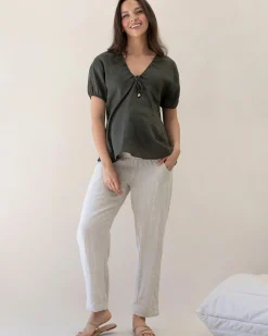 Brigitte Maternity Linen Blouse - Khaki Green