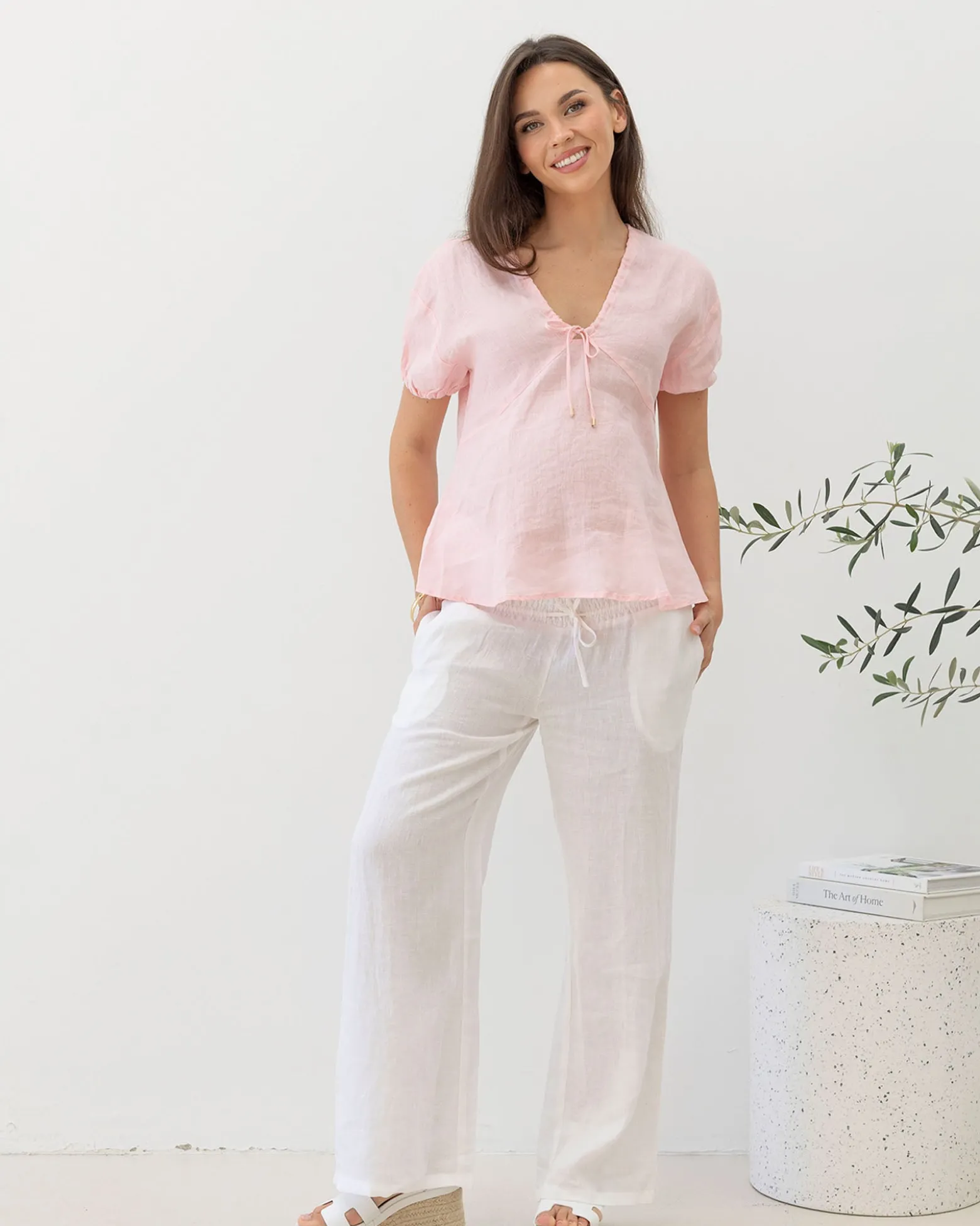 Brigitte Maternity Linen Blouse - Pink