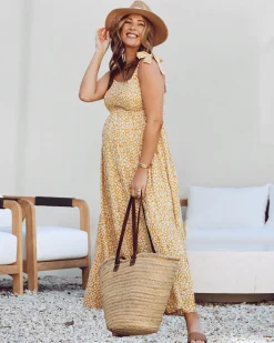 Chelsea Maternity Ruffled Maxi Dress in Yellow Animal Print