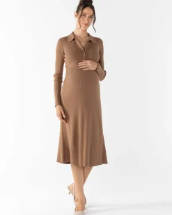 Clara Long Sleeve Knitted Maternity Midi Dress