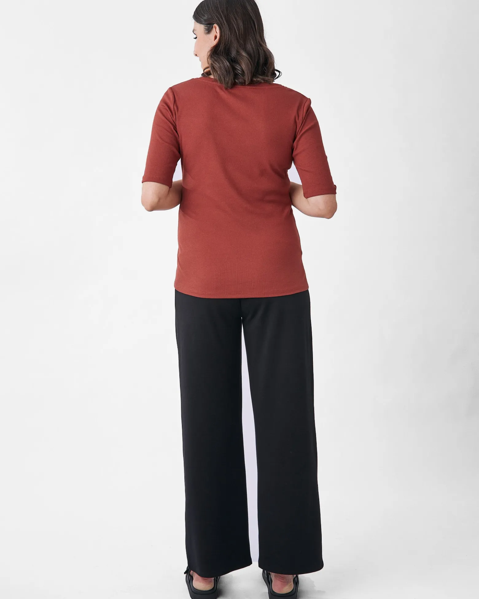 Comfortably Chic Maternity Henley Top in Brick Red