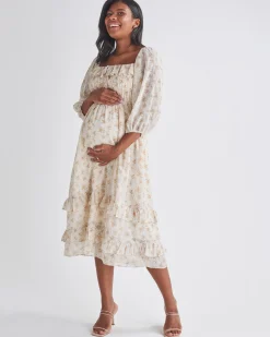 Daisy Romantic Cream Print Maternity Baby Shower Dress