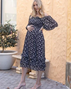 Daisy Romantic Print Maternity Black Dress