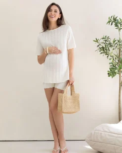 Elena 2 Piece Side Button Knit Set in White