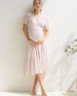 Elise Maternity Red Floral Wrap Dress