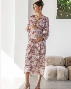 Elise Maternity Wrap Dress in Burgundy