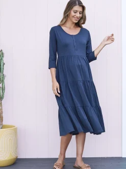 Essential Maternity Tiered Midi Dress in Navy