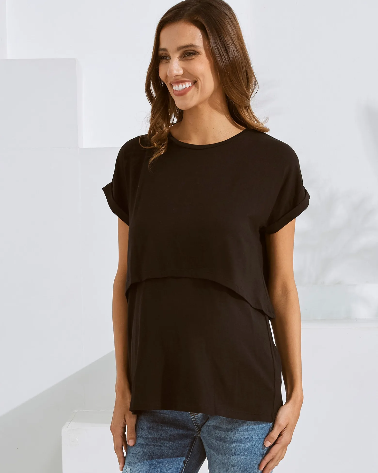 Everyday Nursing Tee with Discreet Front Panel Access In Black