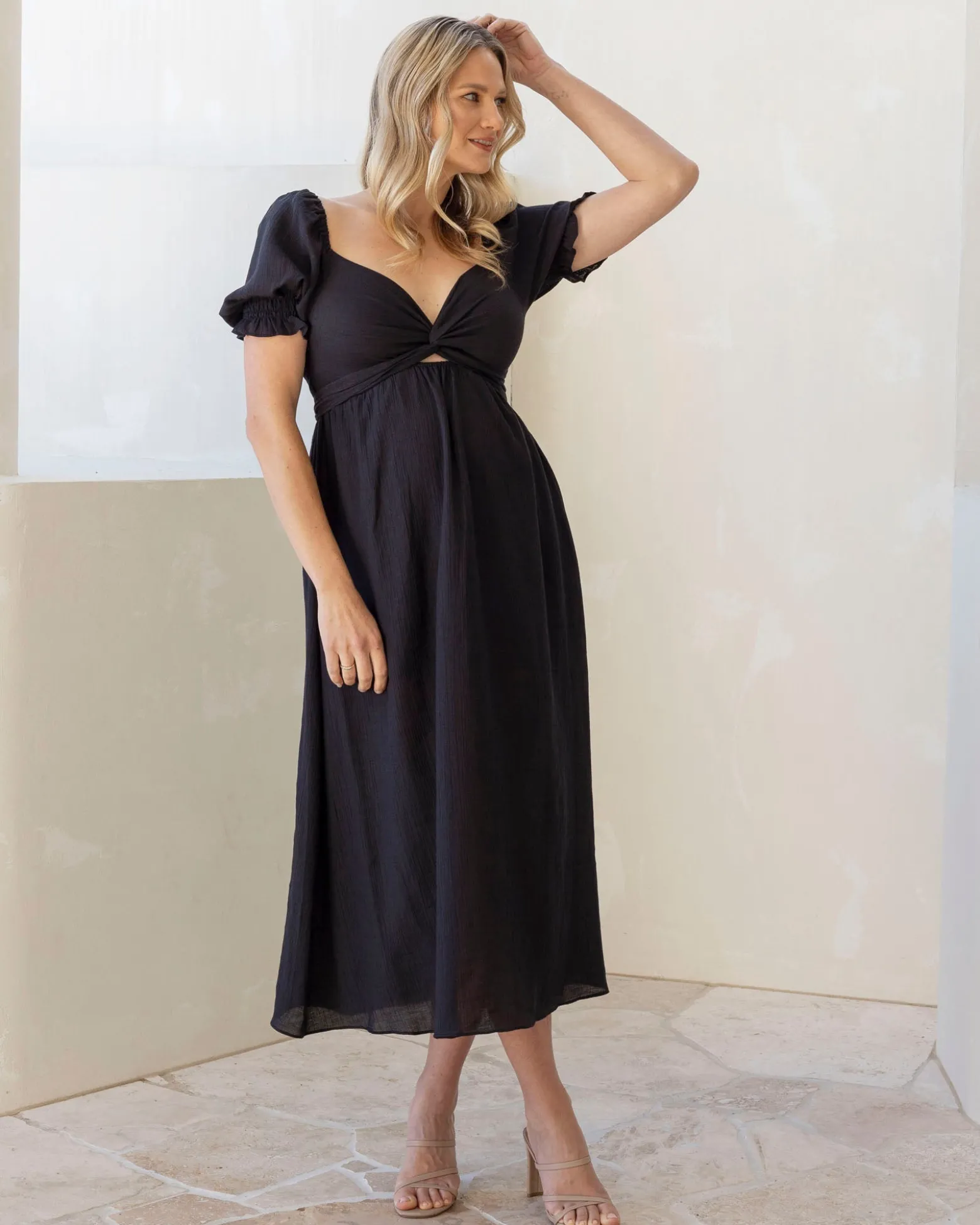Fabia Reversible Tie Maternity Dress In Black