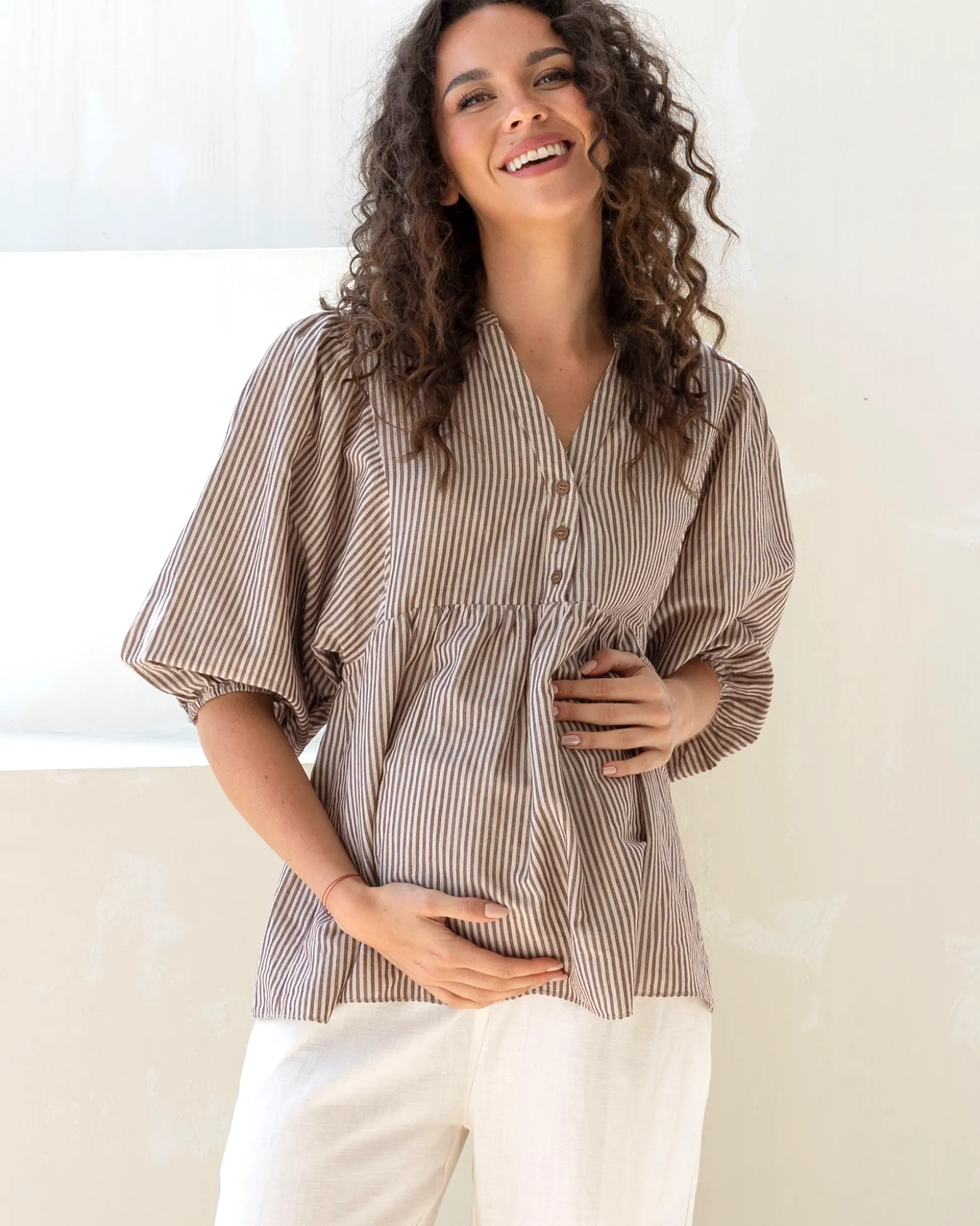 Gemma Maternity & Nursing Linen Stripe Shirt