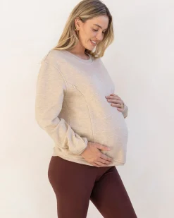 Harper Maternity/Nursing Sweatshirt with Zipper in Apricot