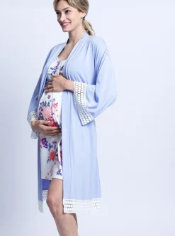 Hospital Pack: Nursing Dress + Robe + Free Baby Pouch - Blue & Pink