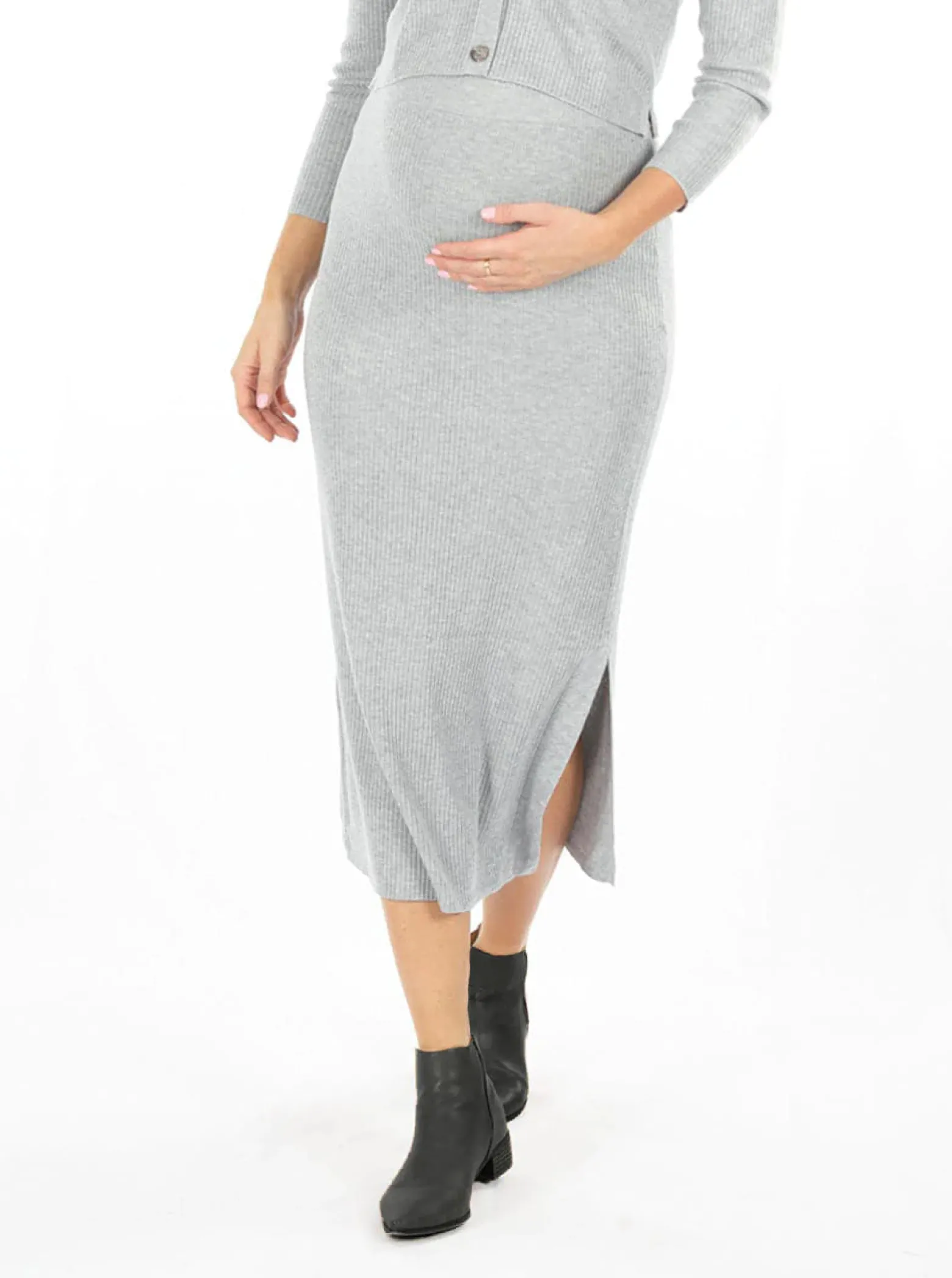 Jade Wool Blend Maternity Midi Skirt in Grey
