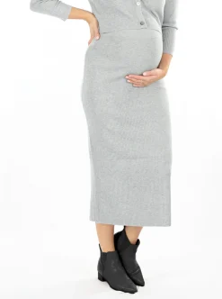 Jade Wool Blend Maternity Midi Skirt in Grey