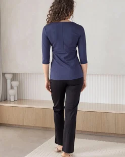 Jenni Half Sleeve Maternity V-Neck Work Top in Navy