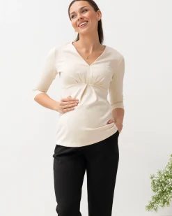 Jenni Half Sleeve Maternity V-Neck Work Top in Apricot