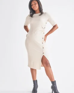 Juliet Maternity Bodycon Dress with Side Button Detail in Cream