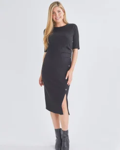 Juliet Maternity Bodycon Dress with Side Button Detail in Black