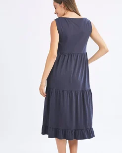 La Belle Maternity Cotton Dress In Navy