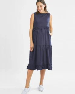 La Belle Maternity Cotton Dress In Navy