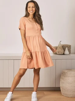 Lana Maternity Tiered Dress in Apricot
