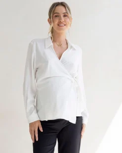 Lea Wrap Maternity White Work Shirt