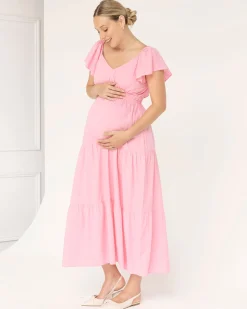 Lila Baby Shower Maternity Cotton Dress in Sugar Pink