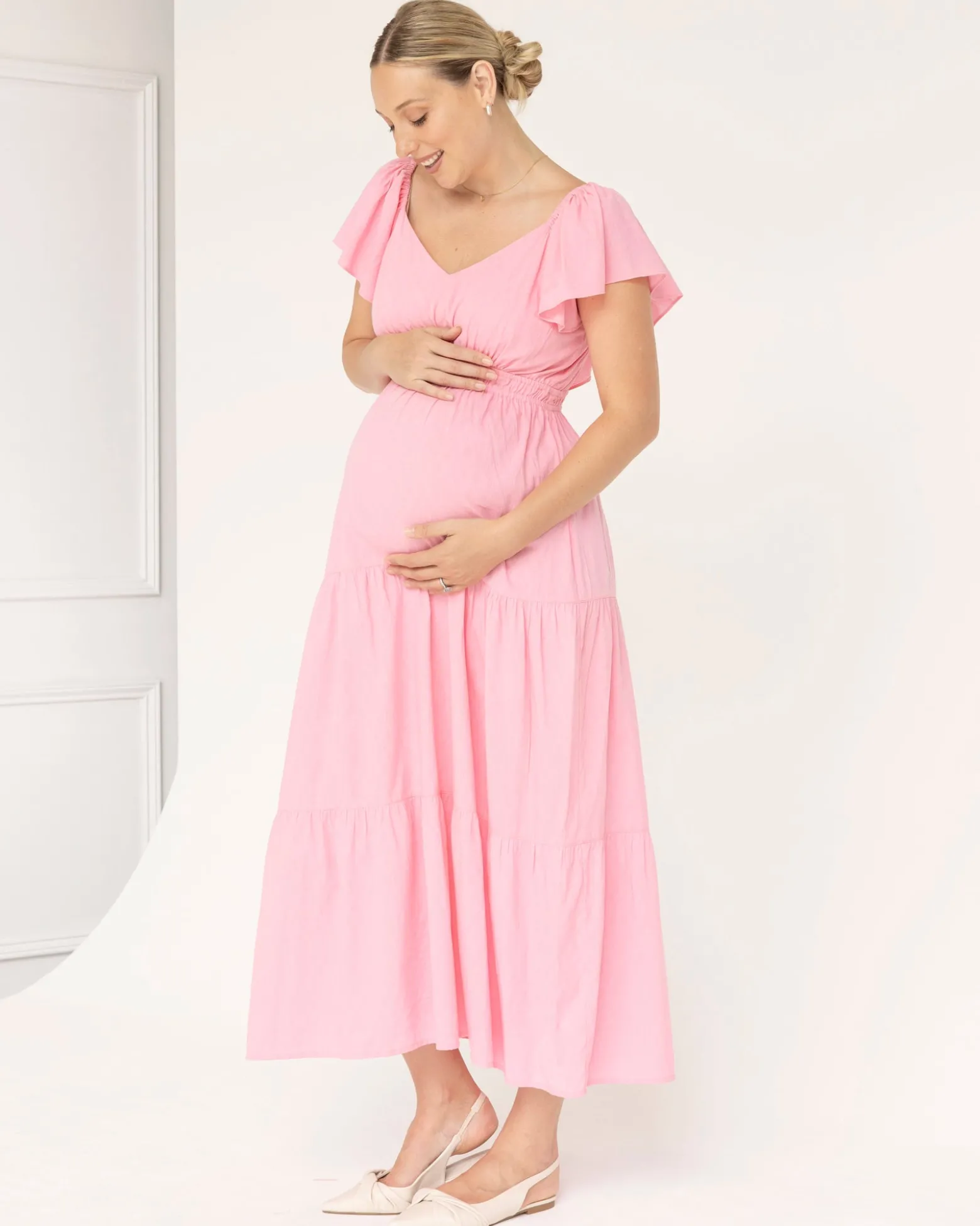 Lila Baby Shower Maternity Cotton Dress in Sugar Pink