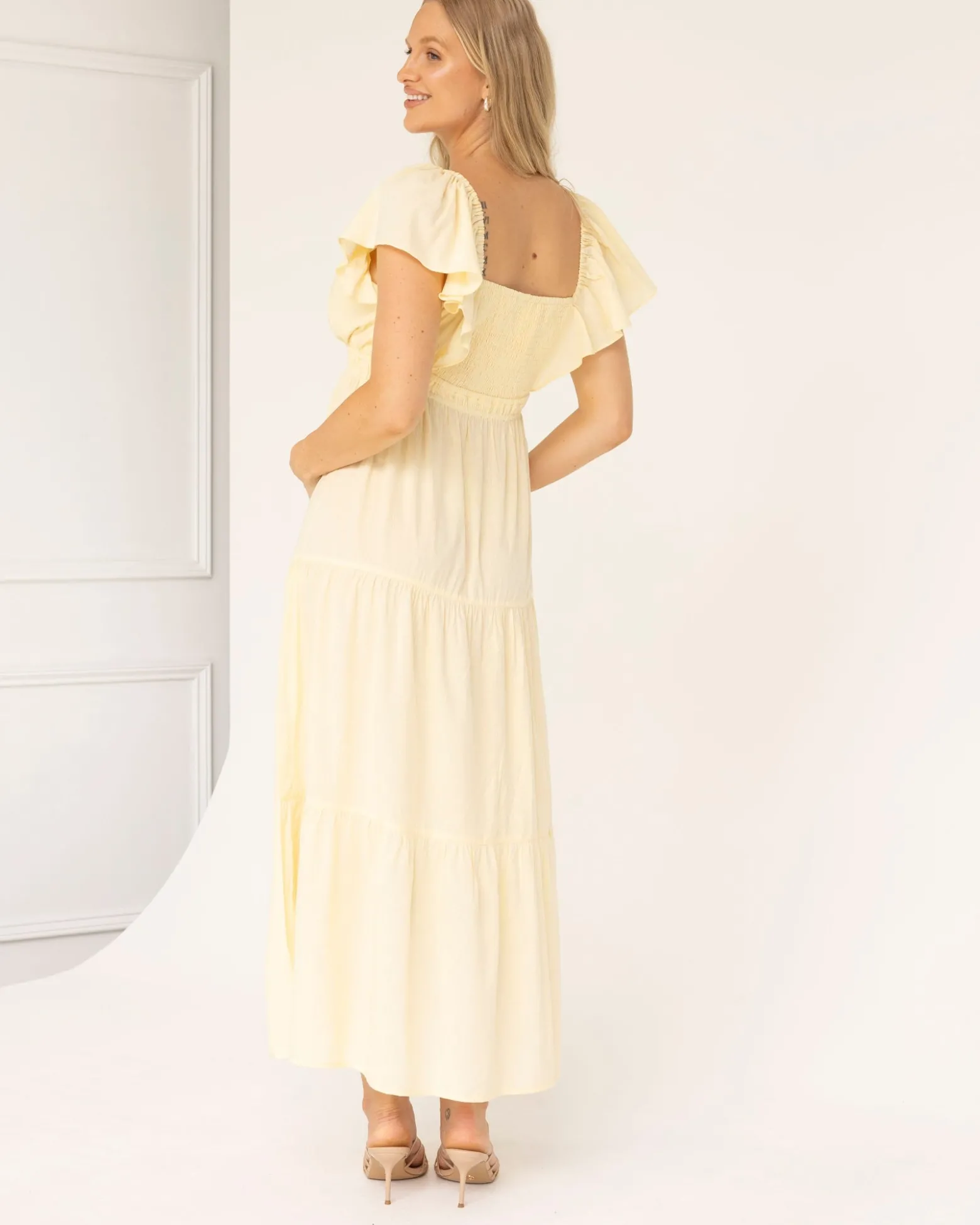 Lila Baby Shower Maternity Cotton Dress in Lemon