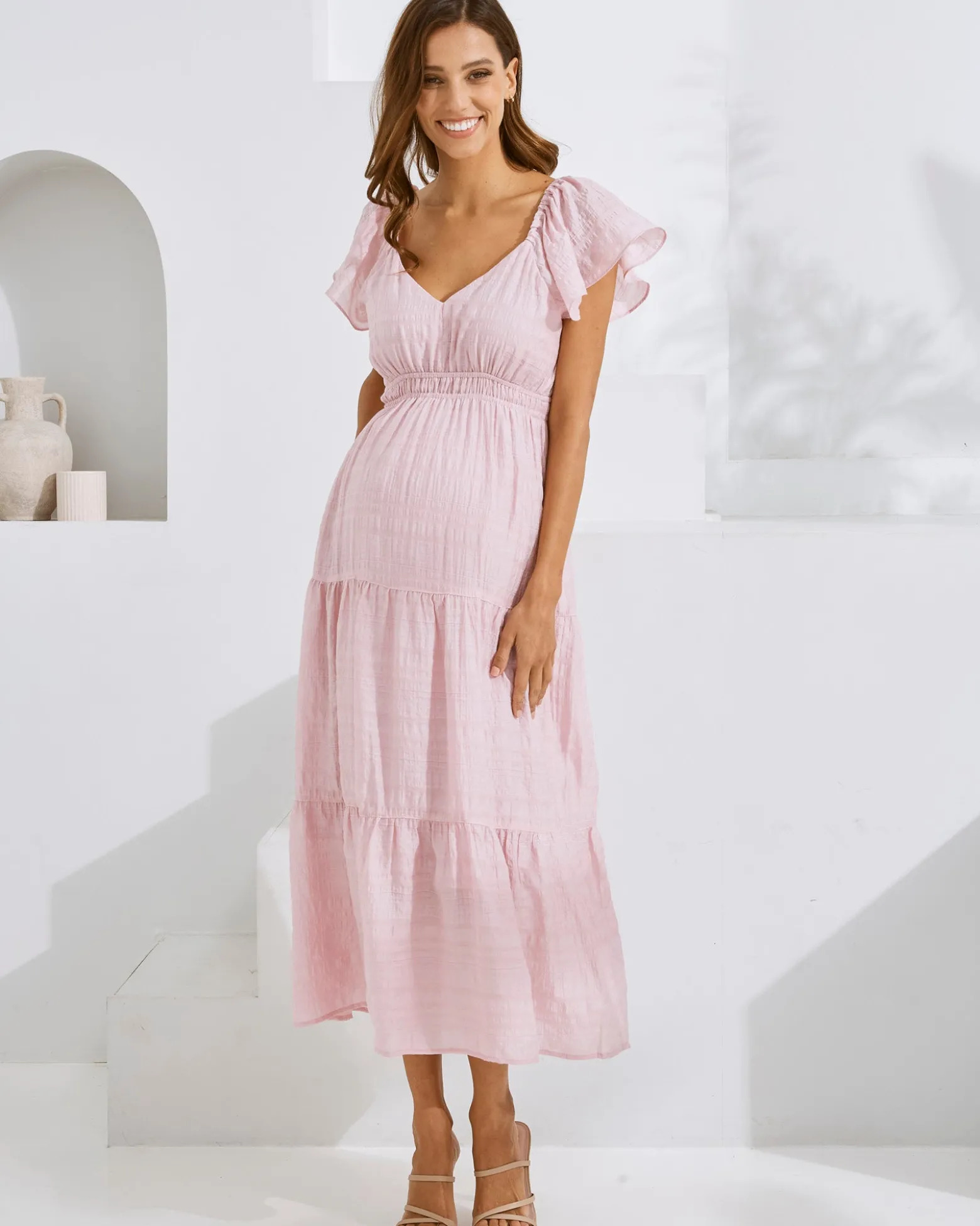 Lila Baby Shower Maternity Dress in Candy Pink