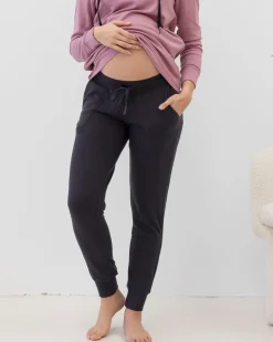 Low Waist Maternity Rib Jogger Pants- Black