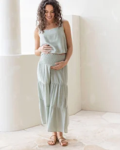 Luana Maternity Cropped Tank Top in Mint Green