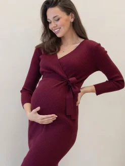 Lucille Knit Maternity Dress in Burgundy
