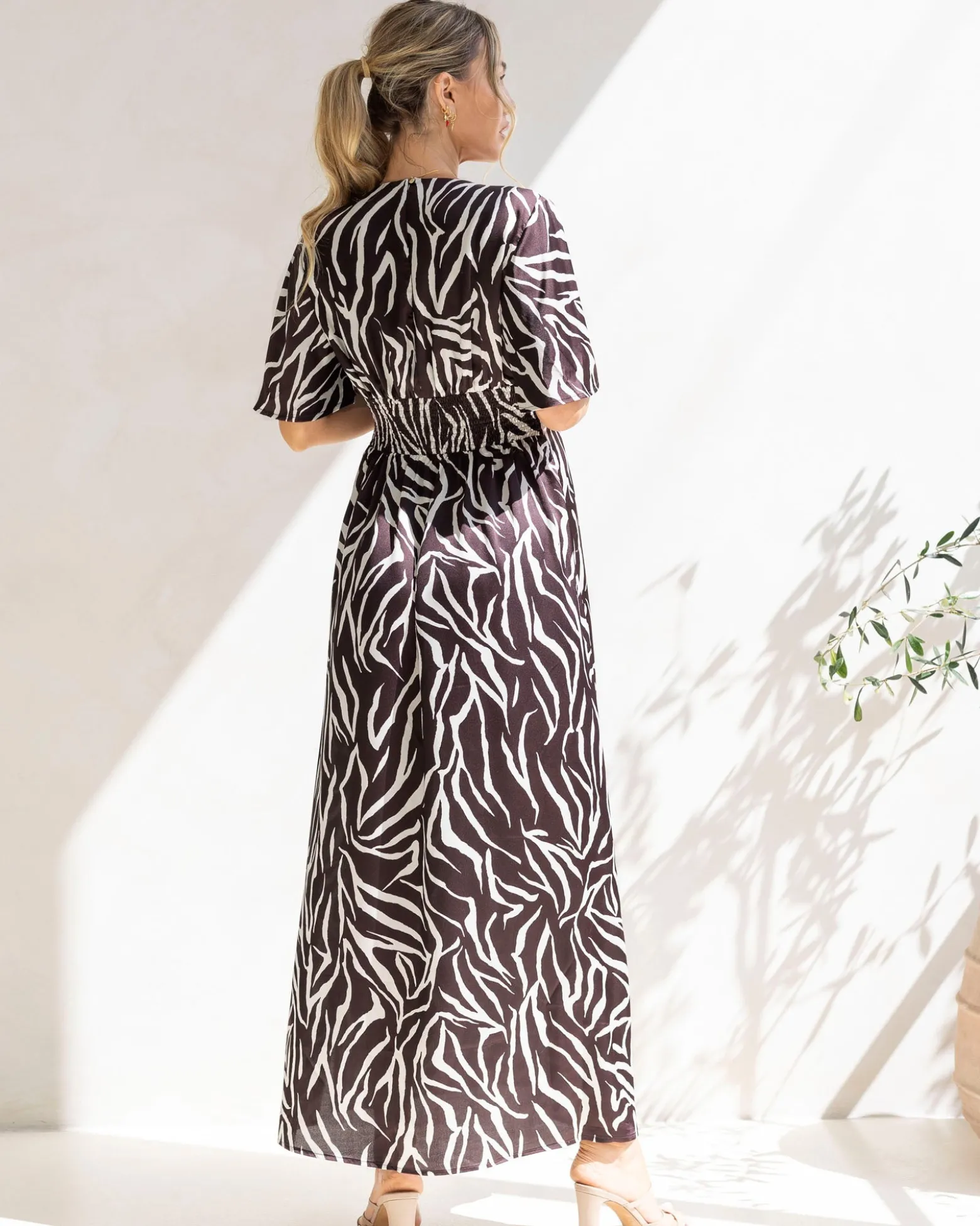 Margaux Maternity Evening Maxi Dress in Chocolate Zebra Print