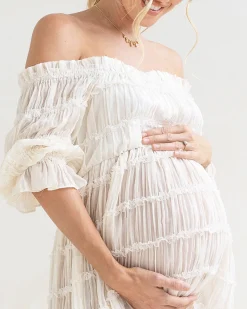 Mariana Sheer Maternity Photoshoot Dress in White