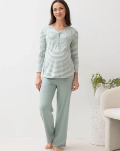 Maternity and Nursing Bamboo/Cotton Pyjama Set - Sage