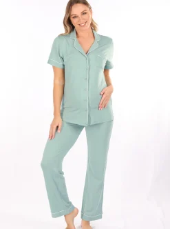 Maternity and Nursing Button Front Pyjama Set in Sage Green