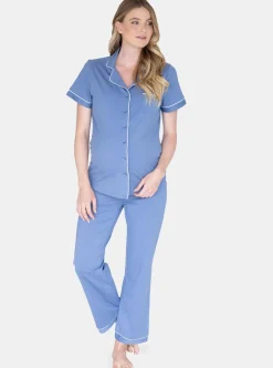 Maternity and Nursing Long Pant Pajama Set in Blue