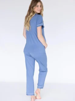 Maternity and Nursing Long Pant Pajama Set in Blue