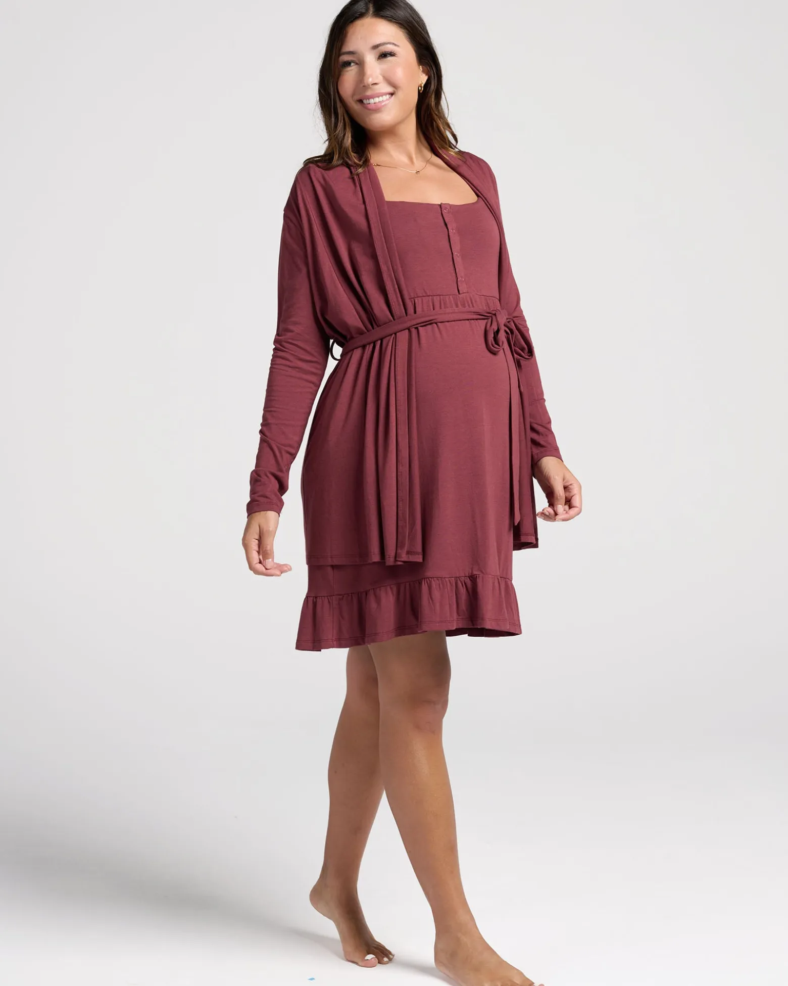 Maternity Cardigan With Removable Belt in Burgundy